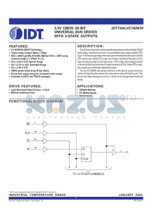 IDT74ALVC162836PV datasheet - 3.3V CMOS 20-BIT UNIVERSAL BUS DRIVER WITH 3-STATE OUTPUTS