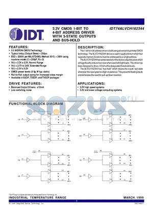 IDT74ALVCH162344 datasheet - 3.3V CMOS 1-BIT TO 4-BIT ADDRESS DRIVER WITH 3-STATE OUTPUTS AND BUS-HOLD