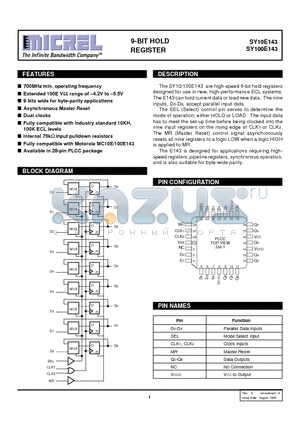 SY100E143JC datasheet - 9-BIT HOLD REGISTER