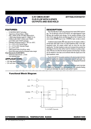 IDT74ALVCH162721 datasheet - 3.3V CMOS 20-BIT FLIP-FLOP WITH 3-STATE OUTPUTS AND BUS-HOLD