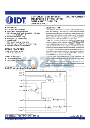 IDT74ALVCH16260PV datasheet - 3.3V CMOS 12-BIT TO 24-BIT MULTIPLEXED D-TYPE LATCH WITH 3-STATE OUTPUTS AND BUS-HOLD