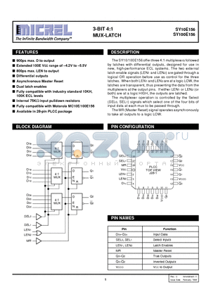 SY100E156 datasheet - 3-BIT 4:1 MUX-LATCH