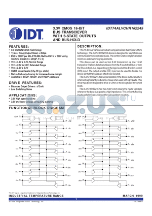 IDT74ALVCHR162245PF datasheet - 3.3V CMOS 16-BIT BUS TRANSCIEVER WITH 3-STATE OUTPUTS AND BUS-HOLD