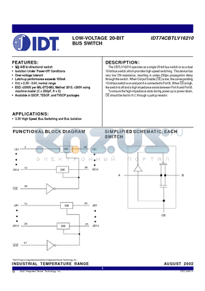 IDT74CBTLV16210PF datasheet - LOW-VOLTAGE 20-BIT BUS SWITCH