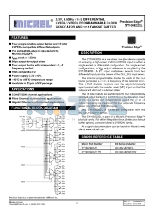 SY100E222LTITR datasheet - 3.3V, 1.5GHz 1/2 DIFFERENTIAL LVECL/LVPECL PROGRAMMABLE CLOCK GENERATOR AND 1:15 FANOUT BUFFER