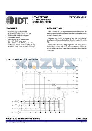 IDT74CBTLV3251 datasheet - LOW-VOLTAGE 8:1 MULTIPLEXER/ DEMULTIPLEXER