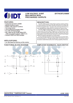 IDT74CBTLV6800Q datasheet - LOW-VOLTAGE 10-BIT BUS SWITCH WITH PRECHARGED OUTPUTS