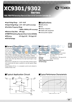 XC9301 datasheet - PWM, PWM/PFM Switching Step-Up & Down DC/DC Converter Controller ICs