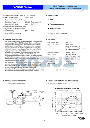 XC9303 datasheet - Step-Up & Down DC / DC Controller ICs