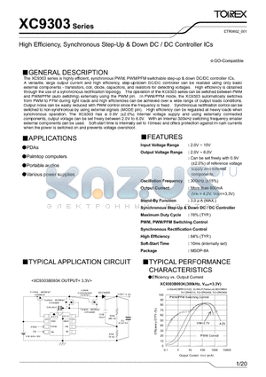 XC9303E093KR datasheet - High Efficiency, Synchronous Step-Up & Down DC / DC Controller ICs