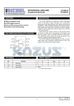 SY100EL52ZCTR datasheet - DIFFERENTIAL DATA AND CLOCK D FLIP-FLOP