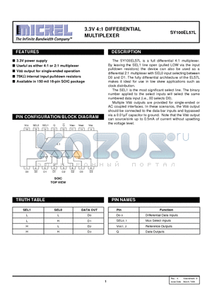 SY100EL57LZC datasheet - 3.3V 4:1 DIFFERENTIAL MULTIPLEXER