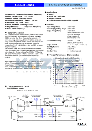 XC9503B092AR datasheet - 2ch Step-down DC/DC Controller ICs