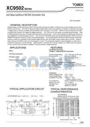 XC9502_1 datasheet - 2ch. Step-up / down DC/DC Controller ICs