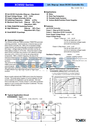 XC9502B095AR datasheet - 2ch. Step-up / down DC/DC Controller ICs