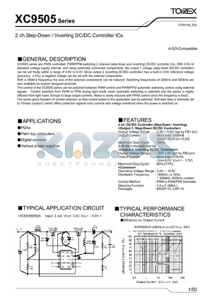 XC9505 datasheet - 2 ch.Step-Down / Inverting DC/DC Controller ICs.