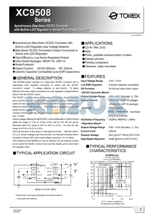 XC9508XXX3XX datasheet - Synchronous Step-Down DC/DC Converter with Built-In LDO Regulator plus Voltage Detector