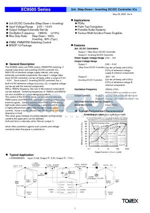 XC9505B095A datasheet - 2ch. Step-Down / Inverting DC/DC Controller ICs