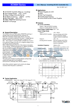 XC9504 datasheet - 2ch. Step-up / Inverting DC/DC Controller ICs