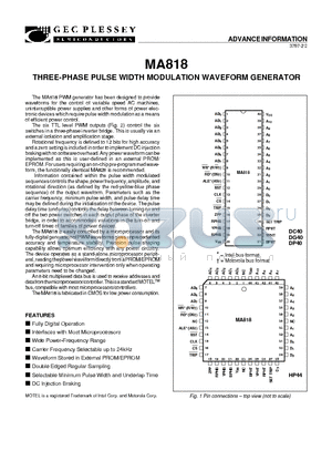 MA818 datasheet - THREE-PHASE PULSE WIDTH MODULATION WAVEFORM GENERATOR