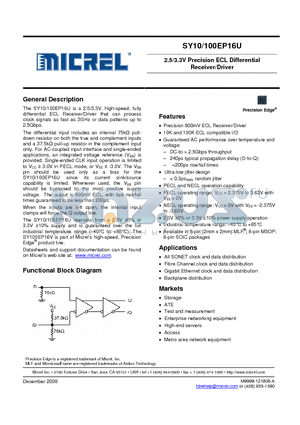 SY100EP16U datasheet - 2.5/3.3V Precision ECL Differential Receiver/Driver