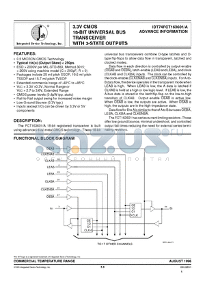 IDT74FCT163601 datasheet - 3.3V CMOS 18-BIT UNIVERSAL BUS TRANSCEIVER WITH 3-STATE OUTPUTS