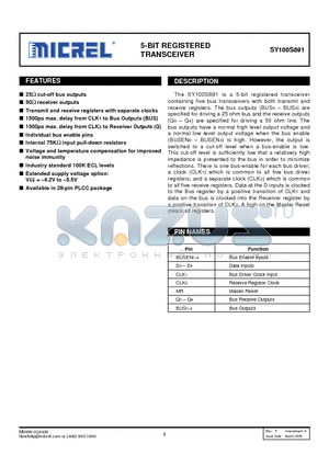 SY100S891JZTR datasheet - 5-BIT REGISTERED TRANSCEIVER