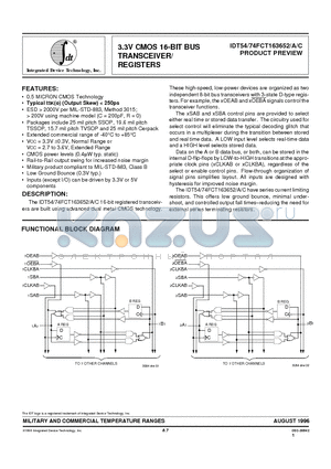 IDT74FCT163652A datasheet - 3.3V CMOS 16-BIT BUS TRANSCEIVER/ REGISTERS