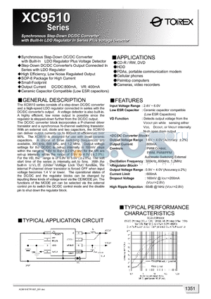 XC9510CXXXSX datasheet - Synchronous Step-Down DC/DC Converter With Built-In LDO Regulator Plus Voltage Detector