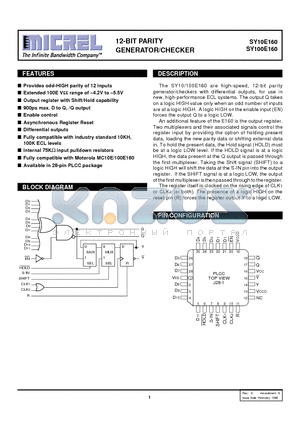 SY10E160JCTR datasheet - 12-BIT PARITY GENERATOR/CHECKER