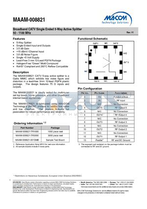 MAAM-008821-001SMB datasheet - Broadband CATV Single Ended 5-Way Active Splitter