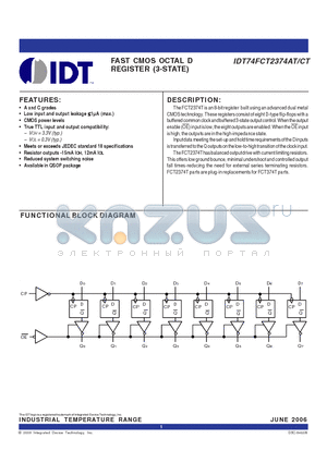 IDT74FCT2374CTQG datasheet - FAST CMOS OCTAL D REGISTER (3-STATE)