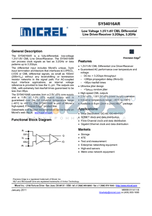 SY54016AR datasheet - Low Voltage 1.2V/1.8V CML Differential Line Driver/Receiver 3.2Gbps, 3.2GHz