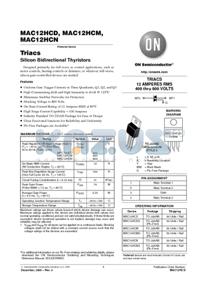 MAC12HCDG datasheet - Triacs Silicon Bidirectional Thyristors