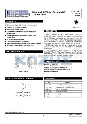 SY55855VKI datasheet - DUAL CML/PECL/LVPECL-to-LVDS TRANSLATOR