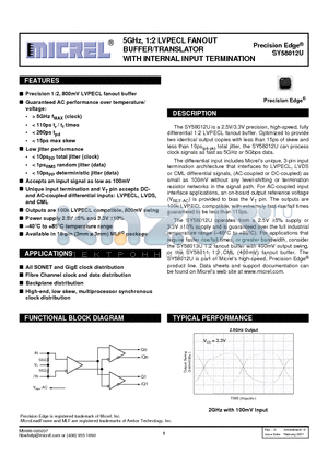 SY58012UMITR datasheet - 5GHz, 1:2 LVPECL FANOUT BUFFER/TRANSLATOR