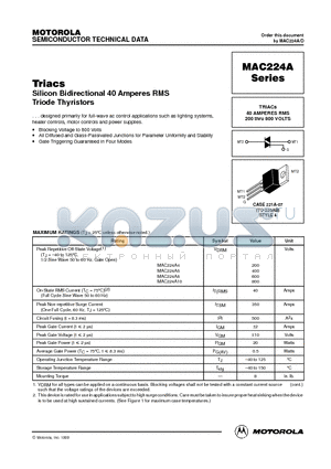 MAC224A4 datasheet - Triacs Silicon Bidirectional 40 Amperes RMS Triode Thyristors