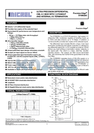 SY58028UMG datasheet - ULTRA PRECISION DIFFERENTIAL CML 4:1 MUX WITH 1:2 FANOUT AND INTERNAL I/O TERMINATION