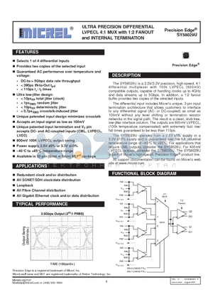 SY58029UMG datasheet - ULTRA PRECISION DIFFERENTIAL LVPECL 4:1 MUX with 1:2 FANOUT