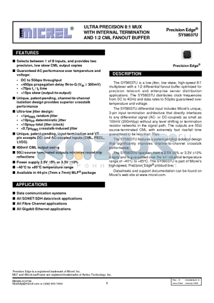 SY58037UMI datasheet - ULTRA PRECISION 8:1 MUX WITH INTERNAL TERMINATION AND 1:2 CML FANOUT BUFFER