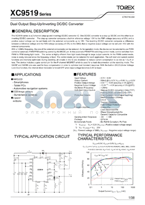 XC9519 datasheet - Dual Output Step-Up/Inverting DC/DC Converter