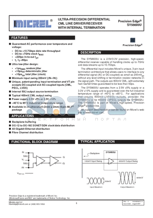 SY58600U_07 datasheet - ULTRA-PRECISION DIFFERENTIAL CML LINE DRIVER/RECEIVER WITH INTERNAL TERMINATION