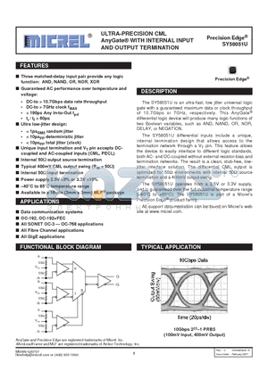 SY58051UMG datasheet - ULTRA-PRECISION CML AnyGate  WITH INTERNAL INPUT AND OUTPUT TERMINATION