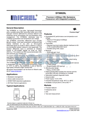 SY58620L datasheet - Precision 4.25Gbps CML Backplane Transceiver with Integrated Loopback