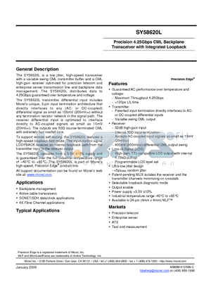 SY58620L_06 datasheet - Precision 4.25Gbps CML Backplane Transceiver with Integrated Loopback