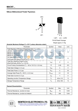 MAC97 datasheet - Silicon Bidirectional Triode Thyristors