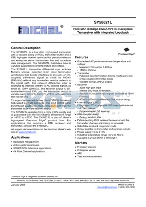 SY58621L_10 datasheet - Precision 3.2Gbps CML/LVPECL Backplane