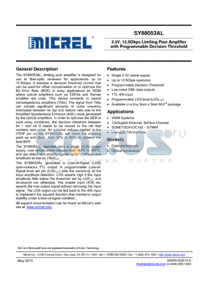 SY88053ALMG datasheet - 3.3V, 12.5Gbps Limiting Post Amplifier with Programmable Decision Threshold