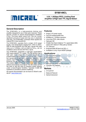 SY88149CLKG datasheet - 3.3V, 1.25Gbps PECL Limiting Post