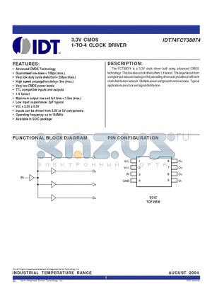 IDT74FCT38074 datasheet - 3.3V CMOS 1-TO-4 CLOCK DRIVER